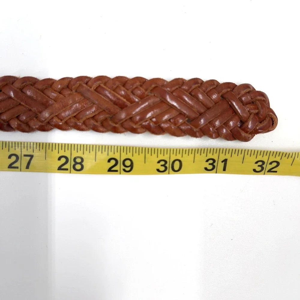 Liz Claiborne Womens S / P Leather Belt Braided Woven Cognac Brown Vintage 90's